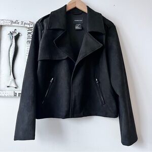 OOKIE & LALA Whimsigoth Black Faux Suede Moto Jacket Size M
